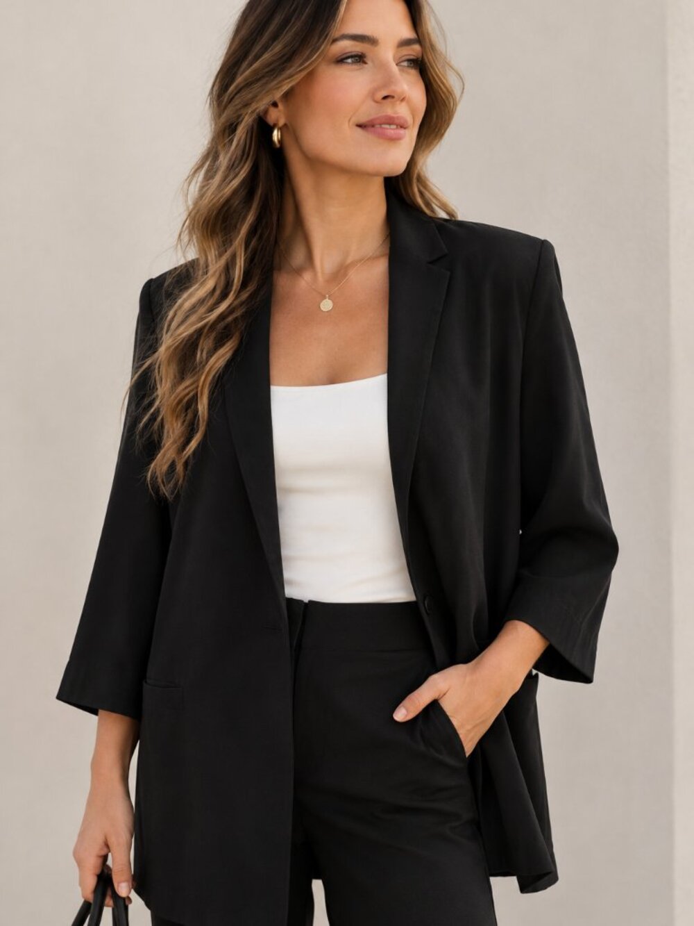 Olive + Oak Open Front Jacket Blazer Black Women's Medium Oversized Minimalist
